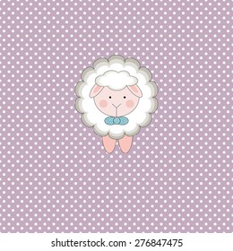 Cute sheep on polka dots violet background