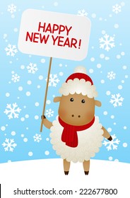 Cute sheep on winter background