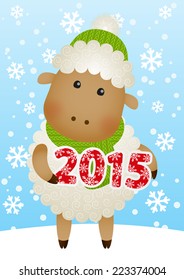 Cute sheep on winter background