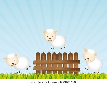 cute sheep over landscape background. vector illustration