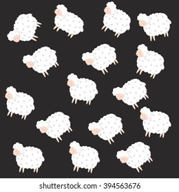 cute sheep pattern, cartoon sheep,  Black background