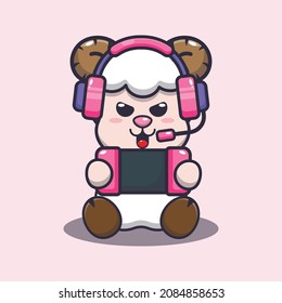 Cute sheep playing a game. Cute cartoon animal illustration.