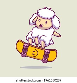 cute sheep playing skateboard cartoon illustration The Concept of Isolated Technology. Flat Cartoon Style Suitable for Landing Web Pages, Banners, Flyers, Stickers, Cards