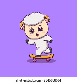 cute sheep playing skateboard cartoon