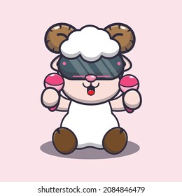 Cute sheep playing virtual reality. Cute cartoon animal illustration.