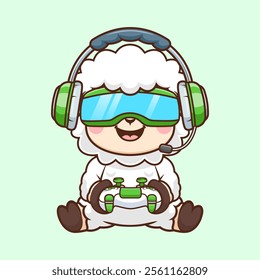 Cute Sheep Playing Vr Game With Controller Cartoon Vector 
Icon Illustration. Animal Technology Icon Concept Isolated 
Premium Vector. Flat Cartoon Style 