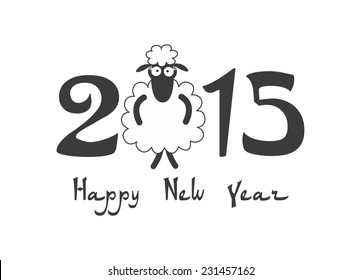 Cute sheep, for a postcard, white background. Happy new year. Vector EPS 10 illustration.