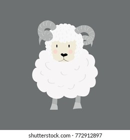 Cute sheep ram. Funny cartoon character for children design or easter cards. Eid-Ul-Adha