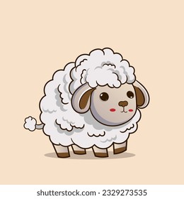 Cute Sheep and Ram isolated retro illustration. Standing Sheeps silhouette on white. Farm fanny milk young animals