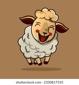 Cute Sheep and Ram isolated retro illustration. Standing Sheeps silhouette on white. Farm fanny milk young animals