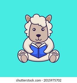 Cute sheep reading a book.