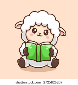 Ilustração de Ícone Vetor de Desenho Animado de Livro de Leitura de Ovelhas Bonitas. Animal Education Icon Concept Isolado Premium Vetor. Estilo de Desenho Animado Plano