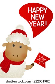 Cute sheep with red flag