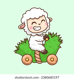 Cute Sheep Riding Grass Motorcycle Toy Cartoon Vector Icon 
Illustration. Animal Transportation Icon Concept Isolated
Premium Vector.Flat Cartoon Style