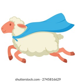 Cute sheep running animal flat color vector illustration template design