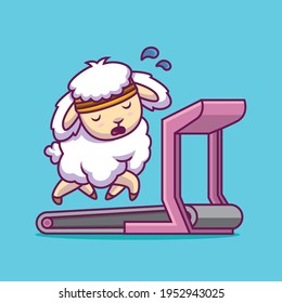 Cute sheep running on the treadmill cartoon illustration The Concept of Isolated Technology. Flat Cartoon Style Suitable for Landing Web Pages, Banners, Flyers, Stickers, Cards