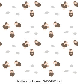 Cute Sheep Seamless Pattern, Cartoon Background vector Illustration.