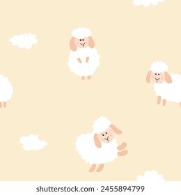 Nettes Schaf nahtloses Muster, Cartoon Hintergrund Vektorillustration.