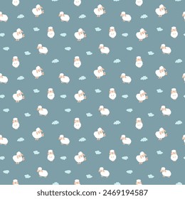 Cute Sheep Seamless Pattern, Cartoon Background vector Illustration.