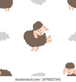 Patrón sin costura lindo de la oveja, Ilustración vectorial de fondo de la historieta.