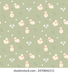 Cute Sheep Seamless Pattern, Cartoon Background vector Illustration.