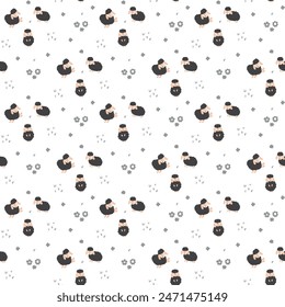 Cute Sheep Seamless Pattern, Cartoon Background vector Illustration.
