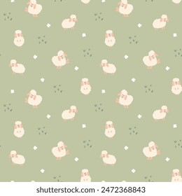 Cute Sheep Seamless Pattern, Cartoon Background vector Illustration.