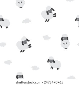 Cute Sheep Seamless Pattern, Cartoon Background vector Illustration.