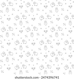 Cute Sheep Seamless Pattern, Cartoon Background vector Illustration.