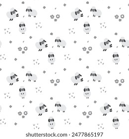 Cute Sheep Seamless Pattern, Cartoon Background vector Illustration.