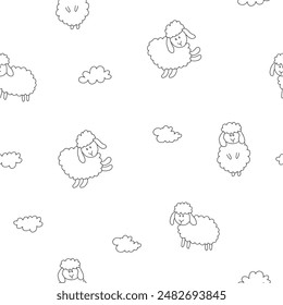Cute Sheep Seamless Pattern, Cartoon Background vector Illustration.