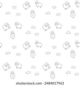 Cute Sheep Seamless Pattern, Cartoon Background vector Illustration.