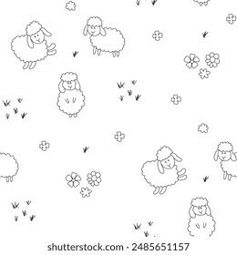 Cute Sheep Seamless Pattern, Cartoon Background vector Illustration.