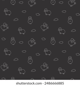 Cute Sheep Seamless Pattern, Cartoon Background vector Illustration.