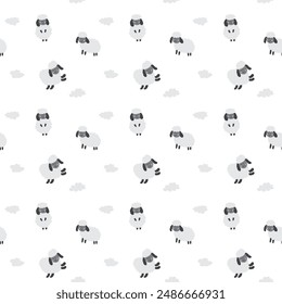 Cute Sheep Seamless Pattern, Cartoon Background vector Illustration.