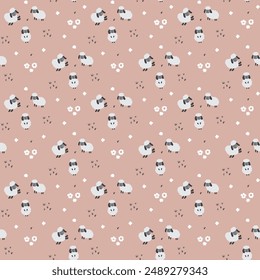 Cute Sheep Seamless Pattern, Cartoon Background vector Illustration.