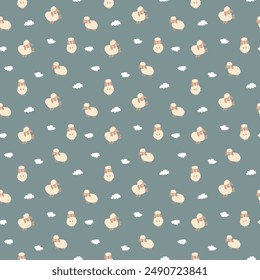 Cute Sheep Seamless Pattern, Cartoon Background vector Illustration.