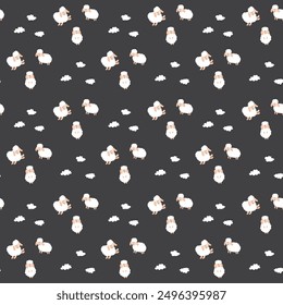 Cute Sheep Seamless Pattern, Cartoon Background vector Illustration.