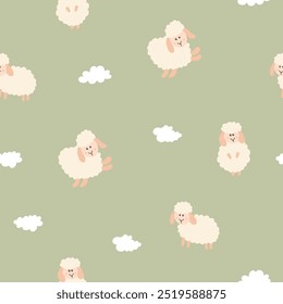 Cute Sheep Seamless Pattern, Cartoon Background vector Illustration.