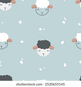 Cute sheep seamless pattern. Cartoon animal background. For kids apparel, baby product, print design, wrapping paper. Vector illustration