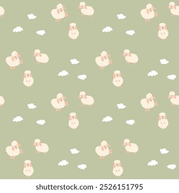 Cute Sheep Seamless Pattern, Cartoon Background vector Illustration.