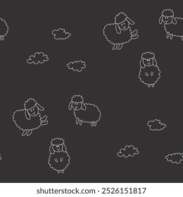 Cute Sheep Seamless Pattern, Cartoon Background vector Illustration.