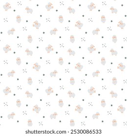 Cute Sheep Seamless Pattern, Cartoon Background vector Illustration.