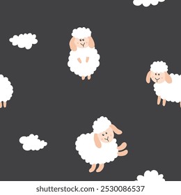 Cute Sheep Seamless Pattern, Cartoon Background vector Illustration.