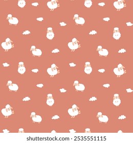 Cute Sheep Seamless Pattern, Cartoon Background vector Illustration.