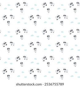 Cute Sheep Seamless Pattern, Cartoon Background vector Illustration.