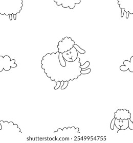 Cute Sheep Seamless Pattern, Cartoon Background vector Illustration.