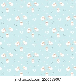 Cute Sheep Seamless Pattern, Cartoon Background vector Illustration.