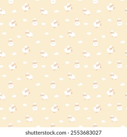 Cute Sheep Seamless Pattern, Cartoon Background vector Illustration.