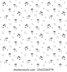 Cute Sheep Seamless Pattern, Cartoon Background vector Illustration.